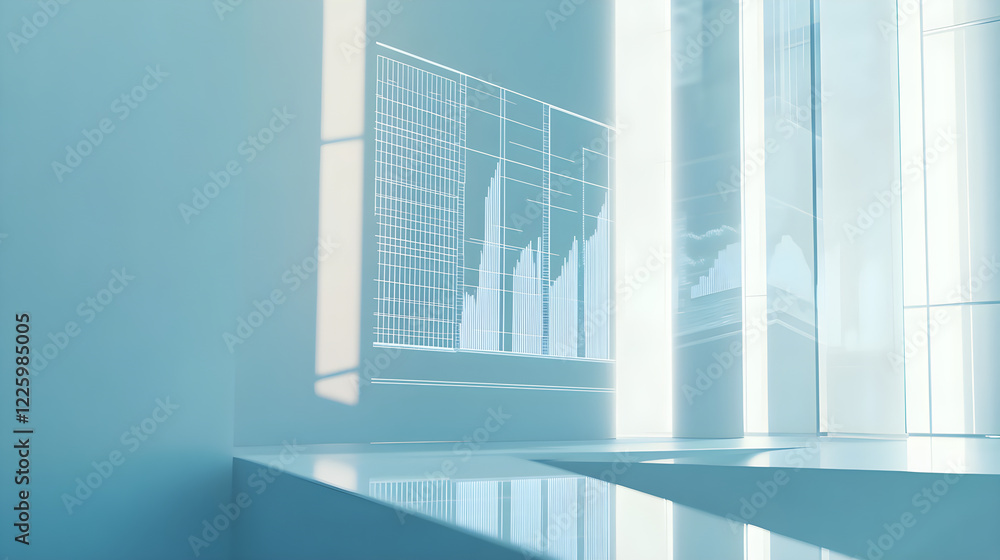 Obraz premium Minimalistic Financial Insight: A Modern Investment Graph on Screen in Soft Blue and Gray Tones