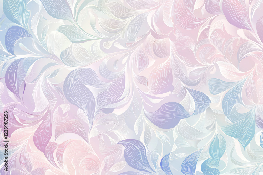 Soft pastel abstract pattern featuring flowing leaves in shades of pink, blue, and lavender Soft pastel abstract pattern featuring flowing leaves in shades of pink, blue, and lavender