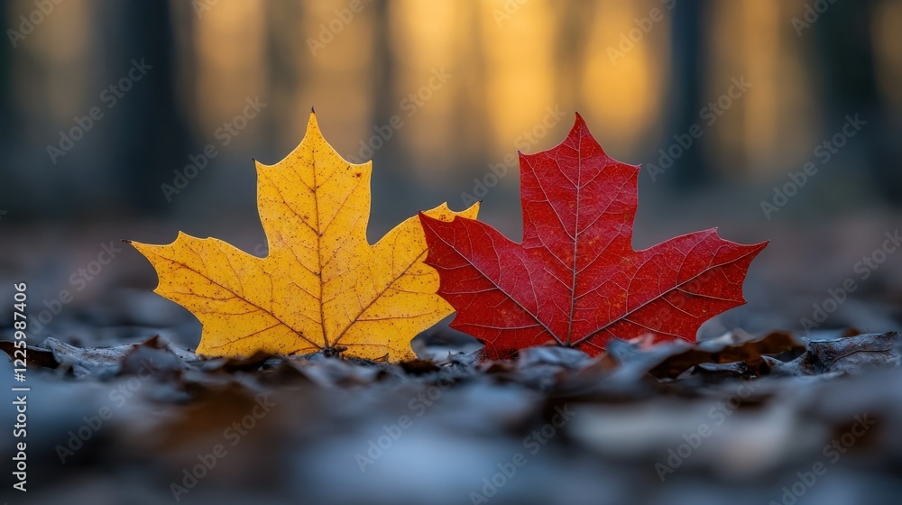 Autumnal Harmony: A Red and Yellow Maple Leaf Duo Autumnal Harmony: A Red and Yellow Maple Leaf Duo