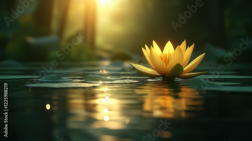 Golden Hour Serenity: A Water Lily's Peaceful Reflection