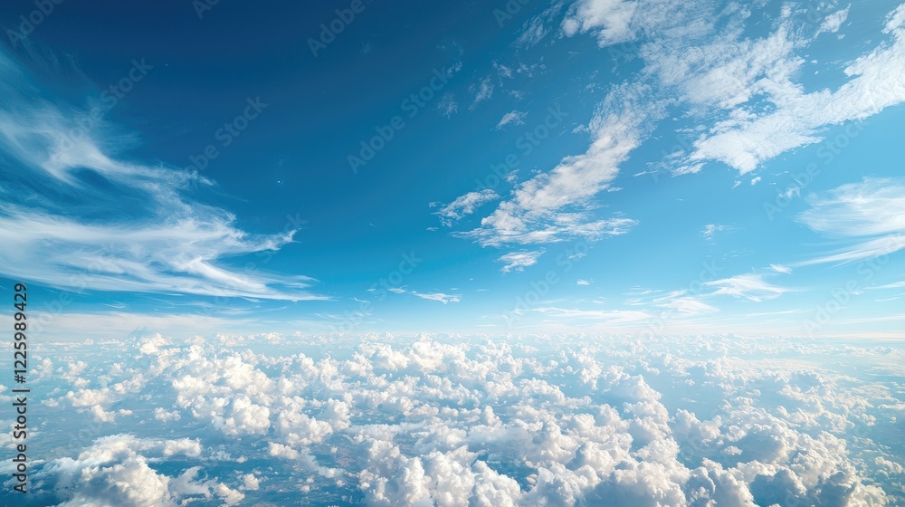 Aerial view of fluffy cloudscape over blue sky. Use Background image or travel/aviation Aerial view of fluffy cloudscape over blue sky. Use Background image or travel/aviation