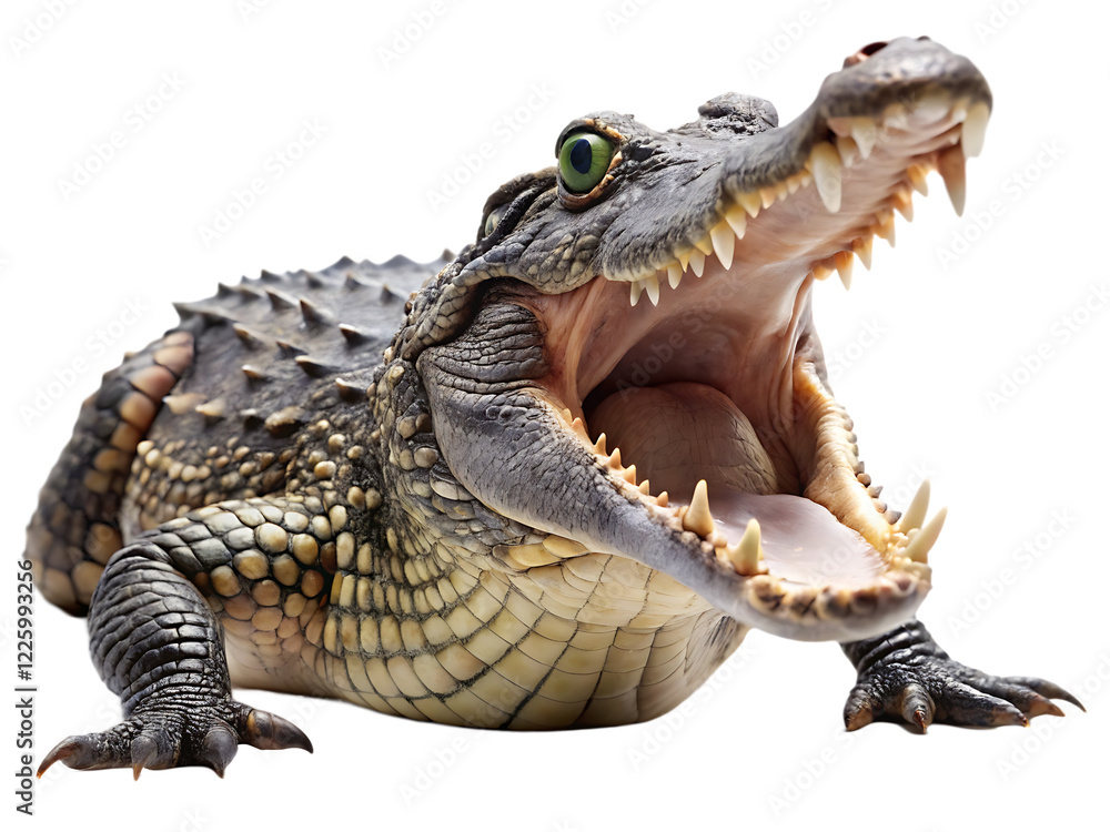 Aggressive Crocodile with Open Jaw isolated on white background as transparent. PNG.AI GENERATED