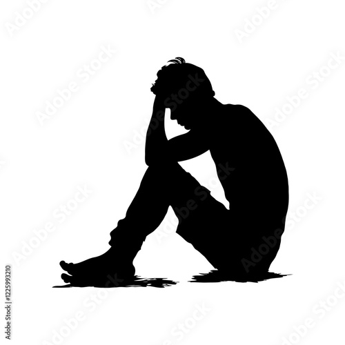 Silhouette of a person sitting with their head in their hand in distress.