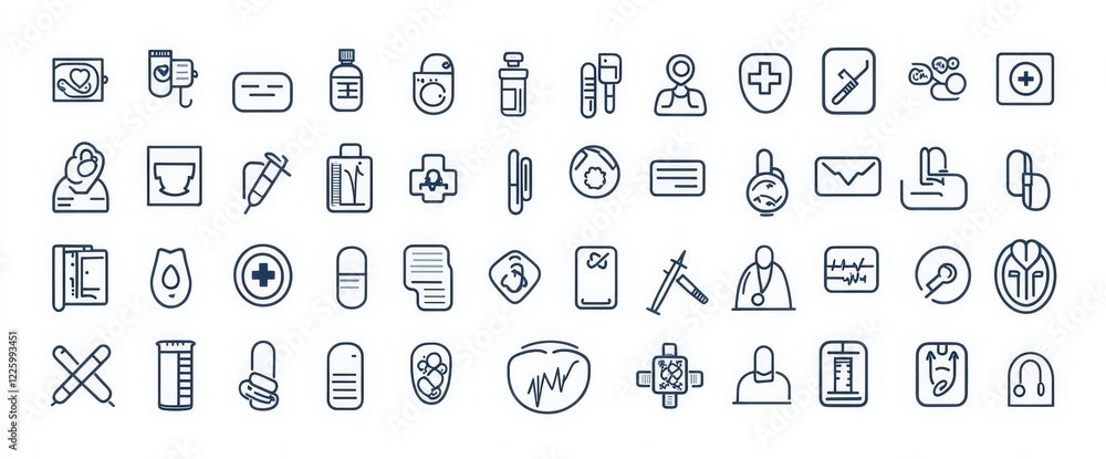 A set of contemporary family health clinic icons suitable for web design, presented in outline form with a white backdrop. A set of contemporary family health clinic icons suitable for web design, presented in outline form with a white backdrop.