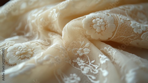 Gracefully Detailed Floral Lace Fabric Close-Up - Textile Artwork Photography with Intricate Patterns and Delicate Design Aesthetic for Fashion and Craft Inspiration
