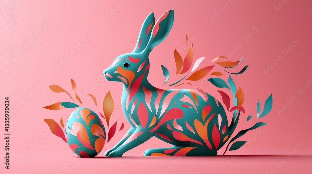 Obraz premium Modern Easter Bunny Surrounded by Vibrant Abstract Eggs