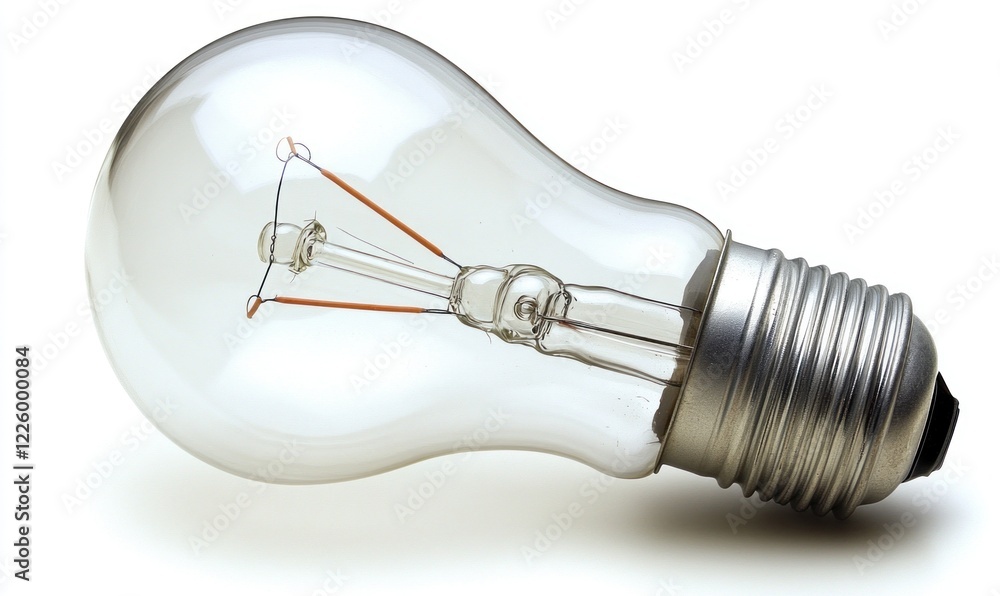 Clear glass lightbulb on white background, energy efficiency concept Clear glass lightbulb on white background, energy efficiency concept