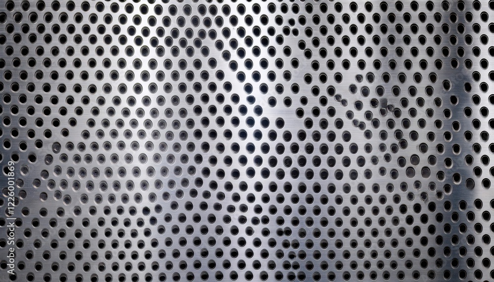 Striking Perforated Stainless Steel Grating against a Backdrop of Aluminum Sheet Plate and Industrial Setting at Dusk in Striking Perforated Stainless Steel Grating against a Backdrop of Aluminum Sheet Plate and Industrial Setting at Dusk in