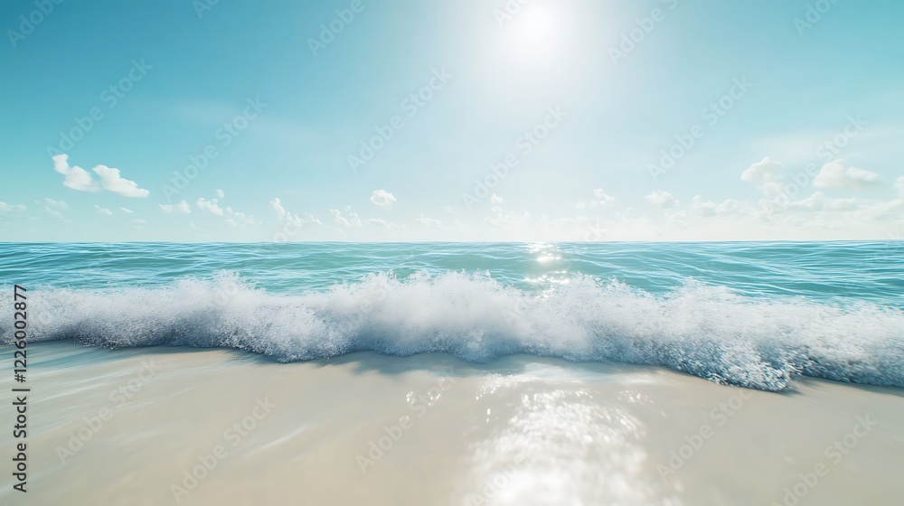 Fototapeta premium Calm beach with golden sands and gentle waves under the sunny sky
