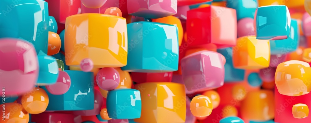 Vibrant cubes and spheres in abstract background, ideal for tech, design, and artistic projects Vibrant cubes and spheres in abstract background, ideal for tech, design, and artistic projects