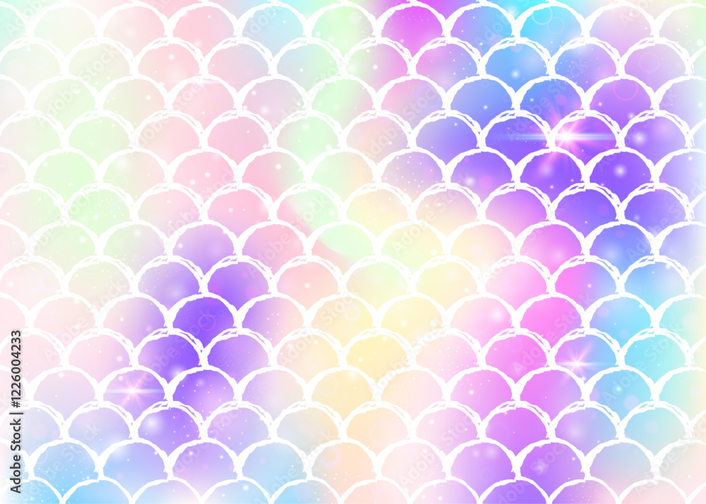 Rainbow scales background with kawaii mermaid princess pattern. Rainbow scales background with kawaii mermaid princess pattern.
