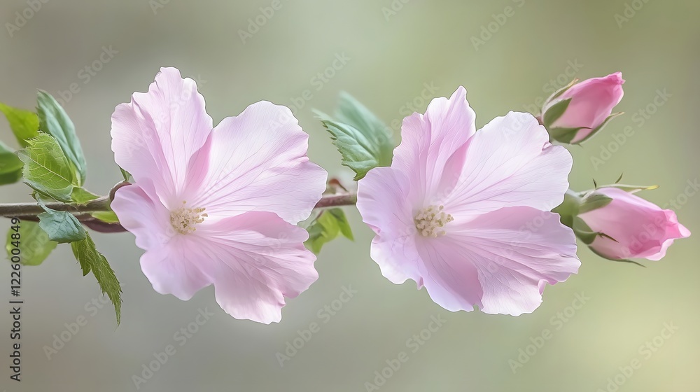 Obraz premium Delicate Pink Flowers Blossom Branch Soft Pastel Spring Floral