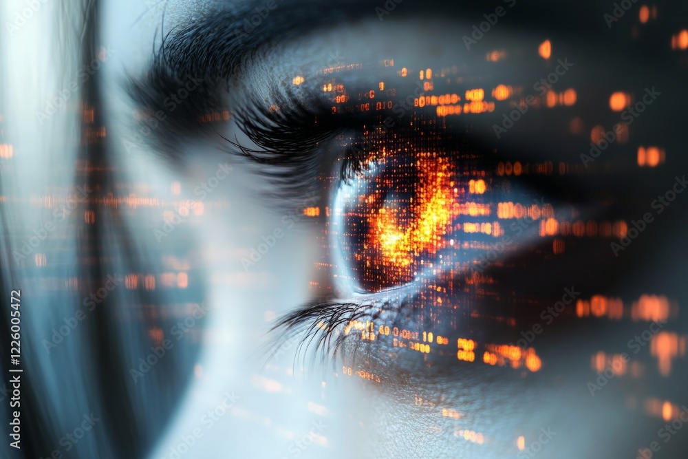 Eye with digital effects depicting technology and data visualization in an abstract concept Eye with digital effects depicting technology and data visualization in an abstract concept