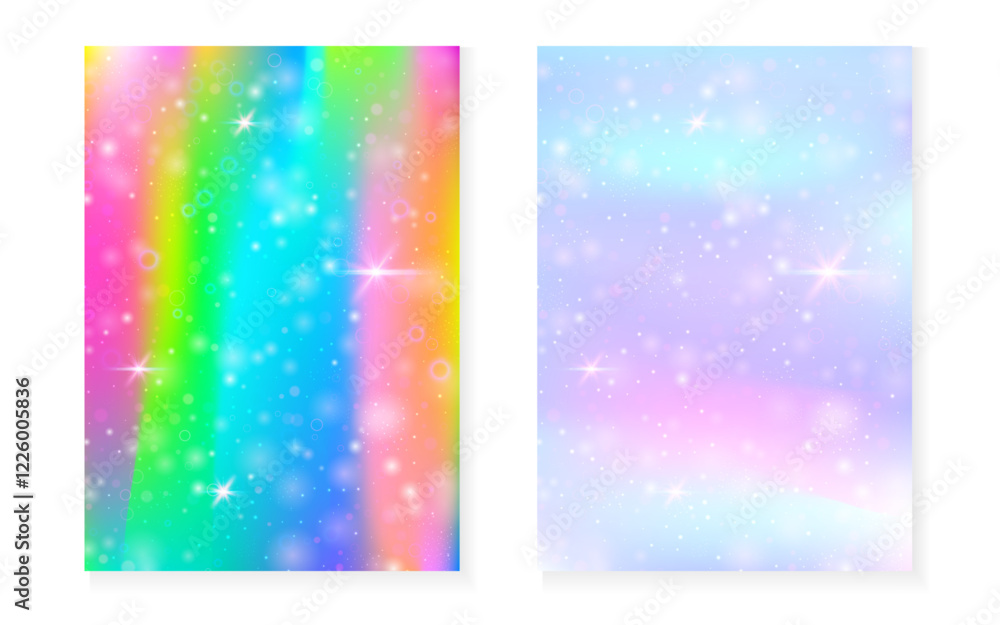 Unicorn background with kawaii magic gradient. Princess rainbow hologram. Unicorn background with kawaii magic gradient. Princess rainbow hologram.
