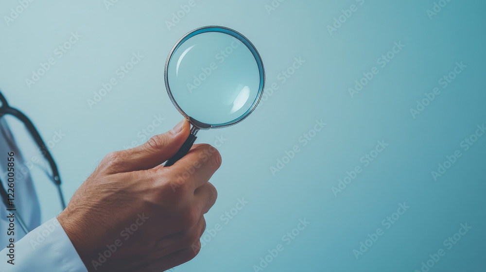 Focused Care: Doctor Examining Heartbeat with a Magnifying Glass Focused Care: Doctor Examining Heartbeat with a Magnifying Glass