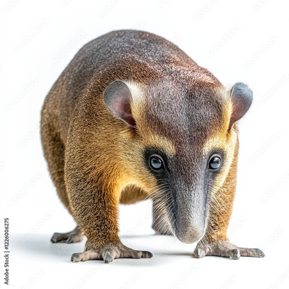 Naklejka premium Low-angle close-up of a small, brown, furry mammal.