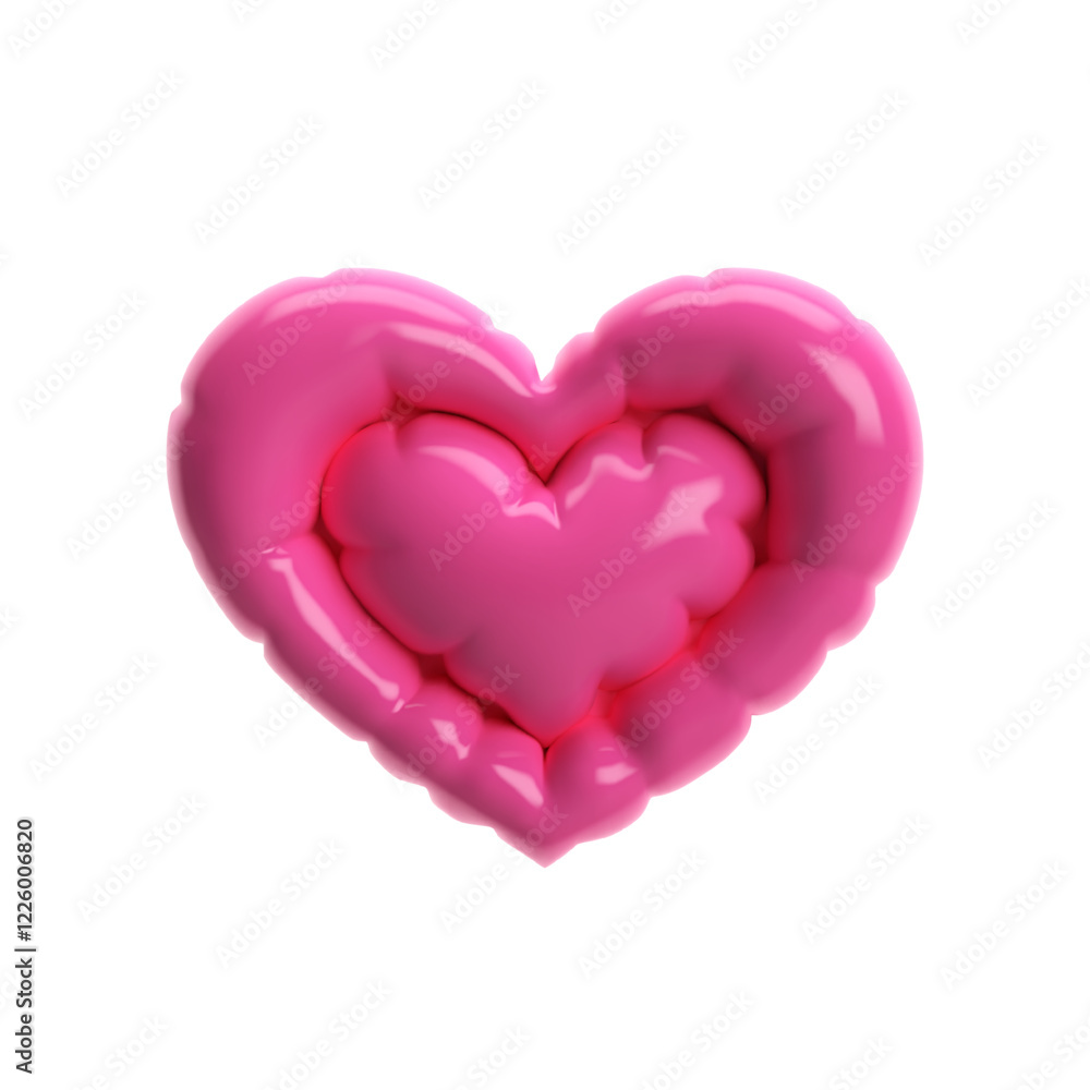 3D pink inflated, puffy heart shape with a glossy, balloon like texture on white background. Y2K aesthetic and Valentine's Day concept for romantic, trendy, love themed design 3D pink inflated, puffy heart shape with a glossy, balloon like texture on white background. Y2K aesthetic and Valentine's Day concept for romantic, trendy, love themed design