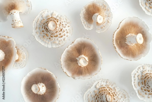 Fresh Agaricus Blazei Mushrooms on White Background, Isolated, Healthy Nutrition Concept photo