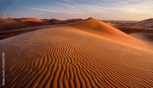 Wavy Sand Dunes Illustration with Earthy Textures Creating a Soft, Natural Desert Pattern Background A Sublime depiction of a windswept desert landscape at dawn photo