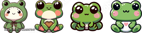 set of cute cartoon vector frog isolated on the white background 