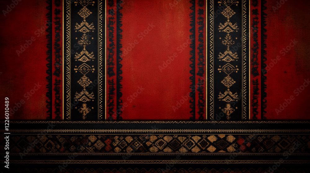 Red patterned textile background, rich texture, ethnic design, vintage feel, ideal for website design