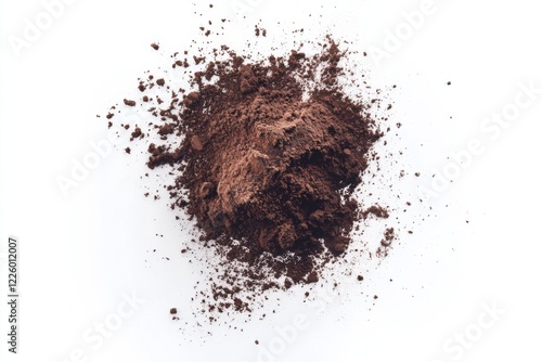 Fresh carob powder mound, minimalist style, white and brown colors, food texture concept photo