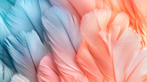 Soft Pastel Blue and Coral Bird Feathers