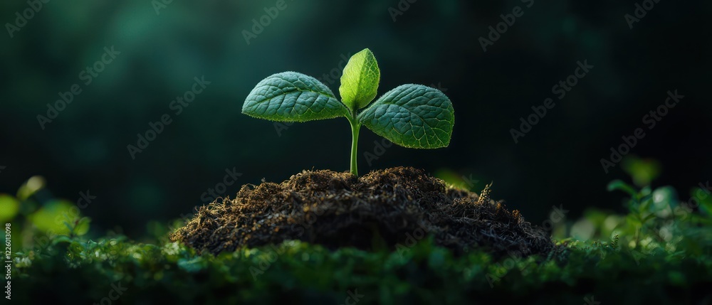A young plant sprouting from rich soil, symbolizing growth and renewal in nature. A young plant sprouting from rich soil, symbolizing growth and renewal in nature.
