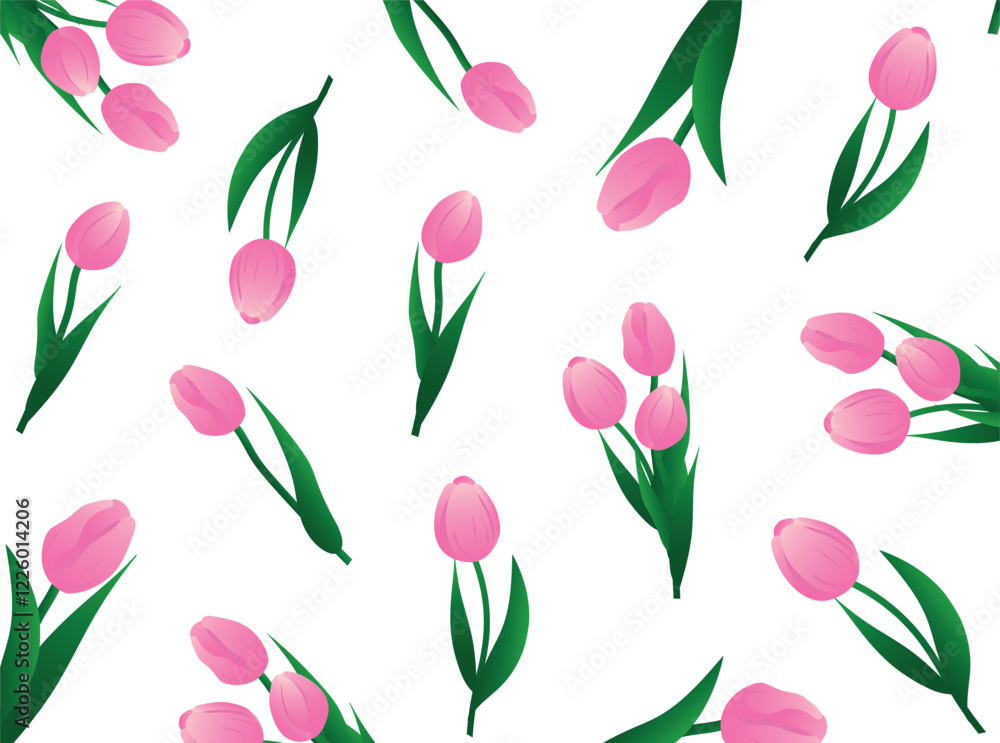 A pattern of tulips. Set of pink tulips, vector. A bouquet of tulips. An isolated illustration on a white background. Flowers backgroundtor Artwork A pattern of tulips. Set of pink tulips, vector. A bouquet of tulips. An isolated illustration on a white background. Flowers backgroundtor Artwork