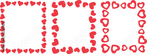 A set of vector illustrations in the form of a heart, hand-drawn. Frames made of hearts. Romantic frames