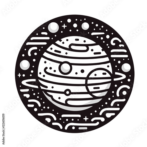 Artistic planet icon set in a starry background, symbolizing space and cosmic exploration with copy space