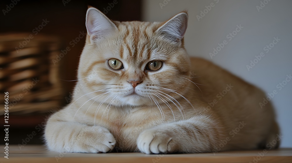 Adorable Cream British Shorthair Cat Resting on Wooden Surface Adorable Cream British Shorthair Cat Resting on Wooden Surface