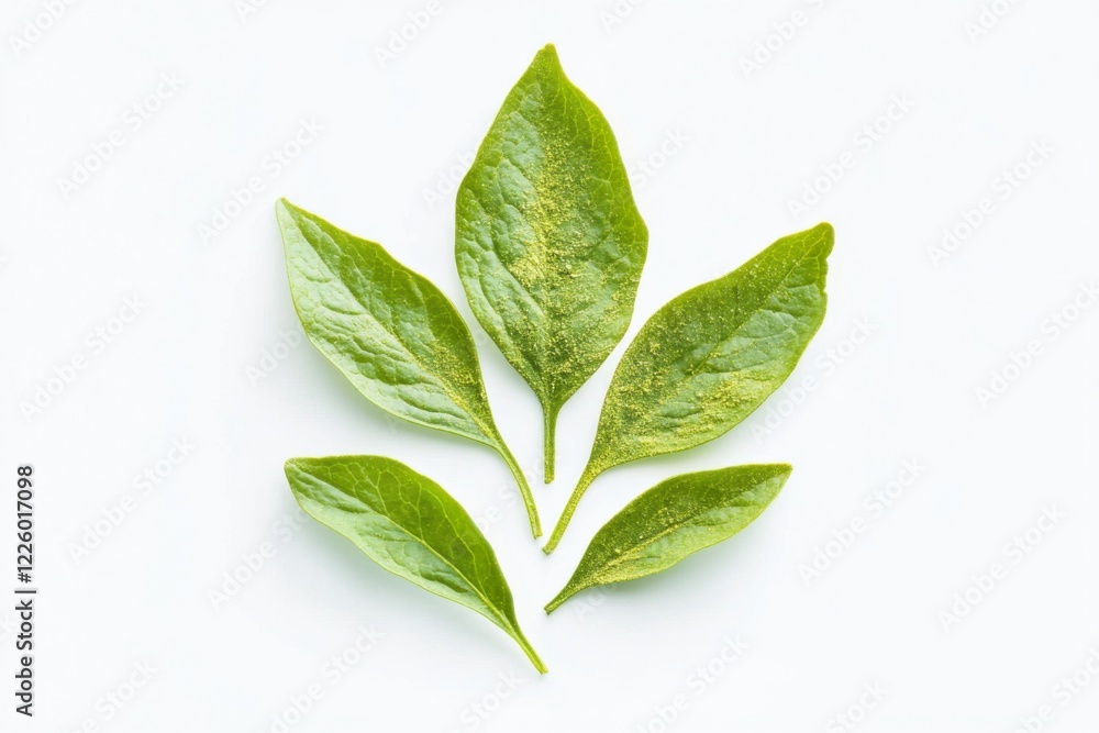 Fresh goji leaf powder mound, minimalist style, green and white colors, nutritional supplement concept Fresh goji leaf powder mound, minimalist style, green and white colors, nutritional supplement concept