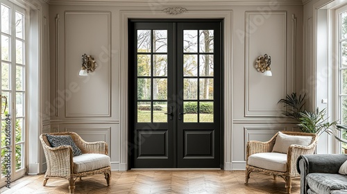 Wallpaper Mural Elegant Interior Design: French Doors and Wicker Chairs Torontodigital.ca