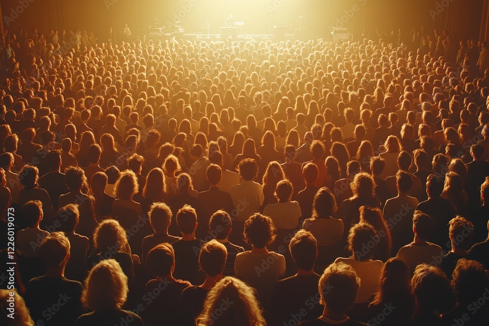 Obraz premium Concert crowd experiences electrifying performance under vibrant stage lights in a packed venue