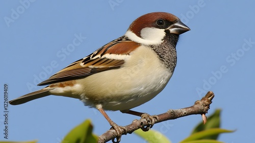 Eurasian Tree Sparrow Bird Perched on Branch photo