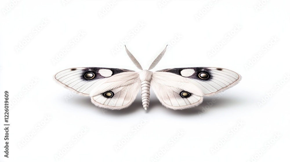 Fototapeta premium White moth isolated on white background, studio shot