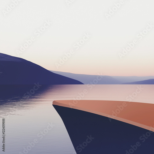 A lake and mountain view from the bow of a boat. Square format for a postcard. photo