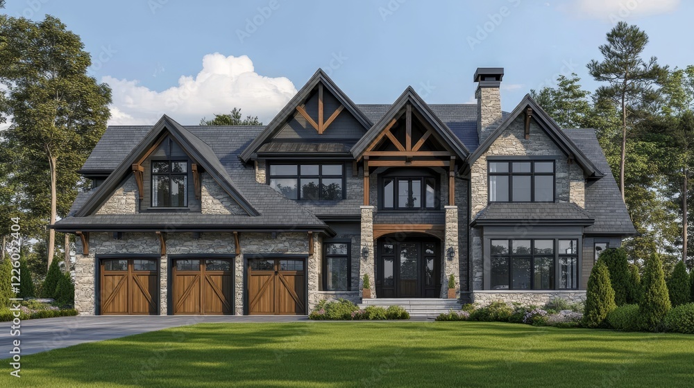 A ranch-style residence with a grand, barn-style garage door that beautifully merges traditional aesthetics with modern touches. A ranch-style residence with a grand, barn-style garage door that beautifully merges traditional aesthetics with modern touches.