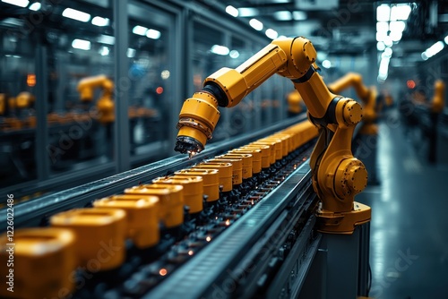 Wallpaper Mural Robotic arm assembling components on a production line in a modern factory setting Torontodigital.ca