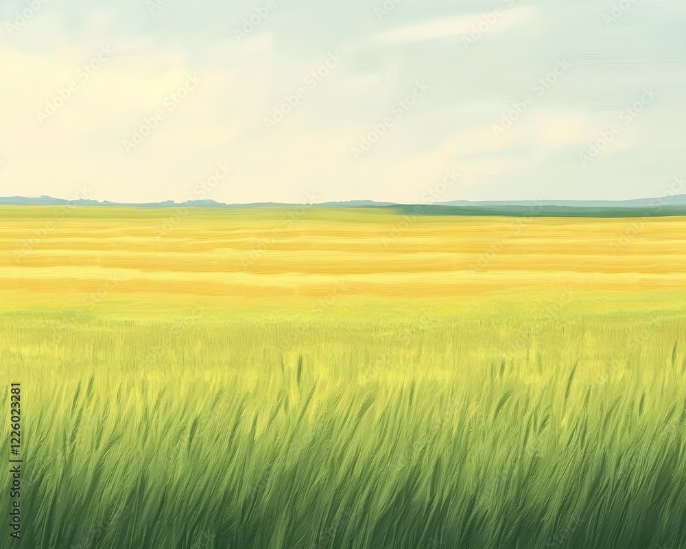 Fototapeta premium Serene Summer Wheat Field Landscape Painting