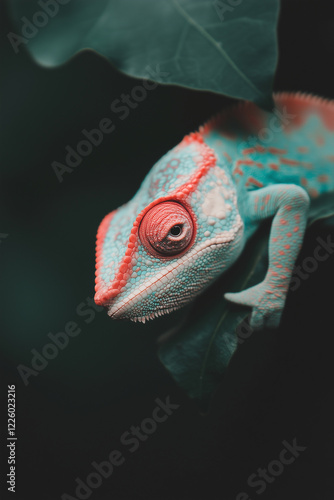 Vibrant Chameleon Camouflaged Amid Green Foliage photo