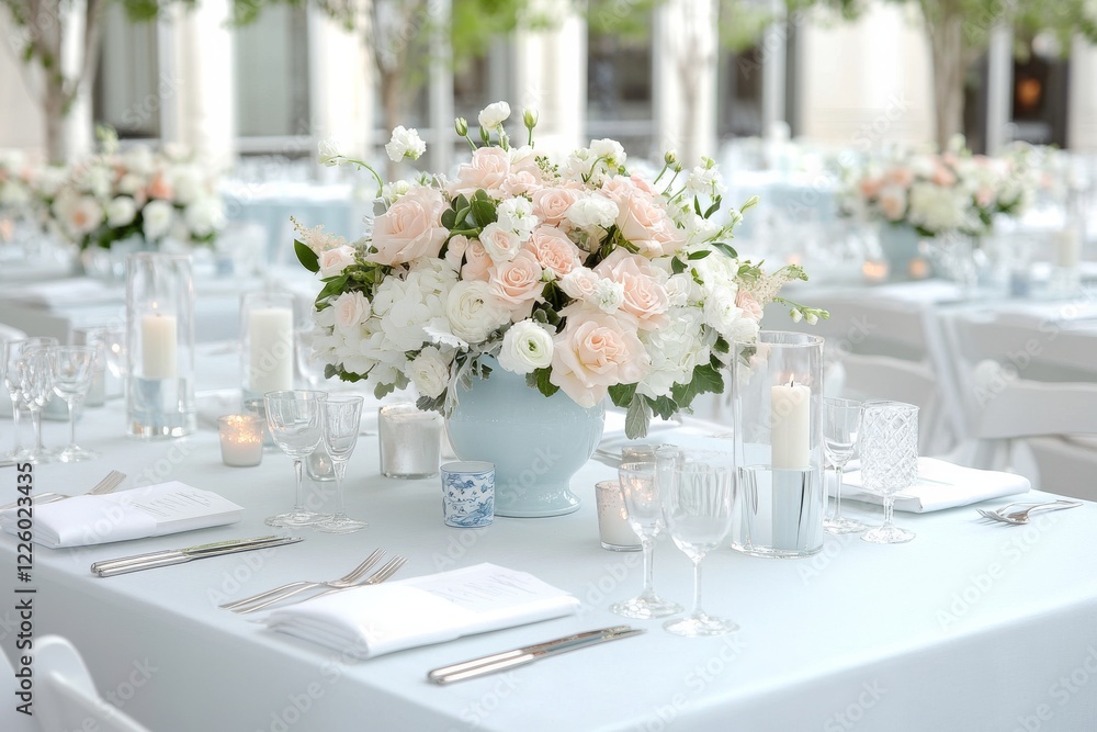 A wedding reception dinner set. Generative AI A wedding reception dinner set. Generative AI