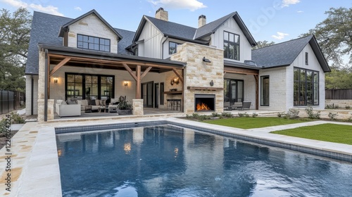 A spacious suburban farmhouse with a contemporary Texas ranch aesthetic, merging rustic wood touches with modern furnishings and perfect for hosting large gatherings.