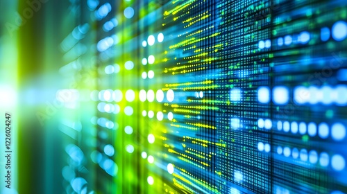 Abstract Digital Data Stream Green Blue Background