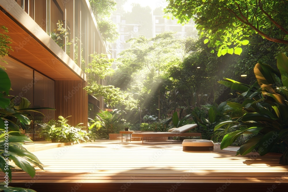 An architectural illustration of a sleek modern dream house with expansive windows, a sloping roof, and scenic green surroundings, displayed on a wooden desk. An architectural illustration of a sleek modern dream house with expansive windows, a sloping roof, and scenic green surroundings, displayed on a wooden desk.