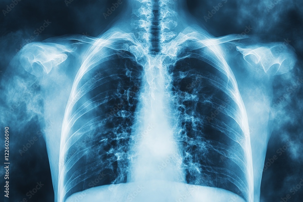 Detailed depiction of human lungs highlighting structure and function in medical x-ray Detailed depiction of human lungs highlighting structure and function in medical x-ray