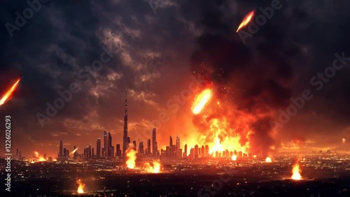 Apocalyptic Skies: Asteroid Storm Over a Modern City