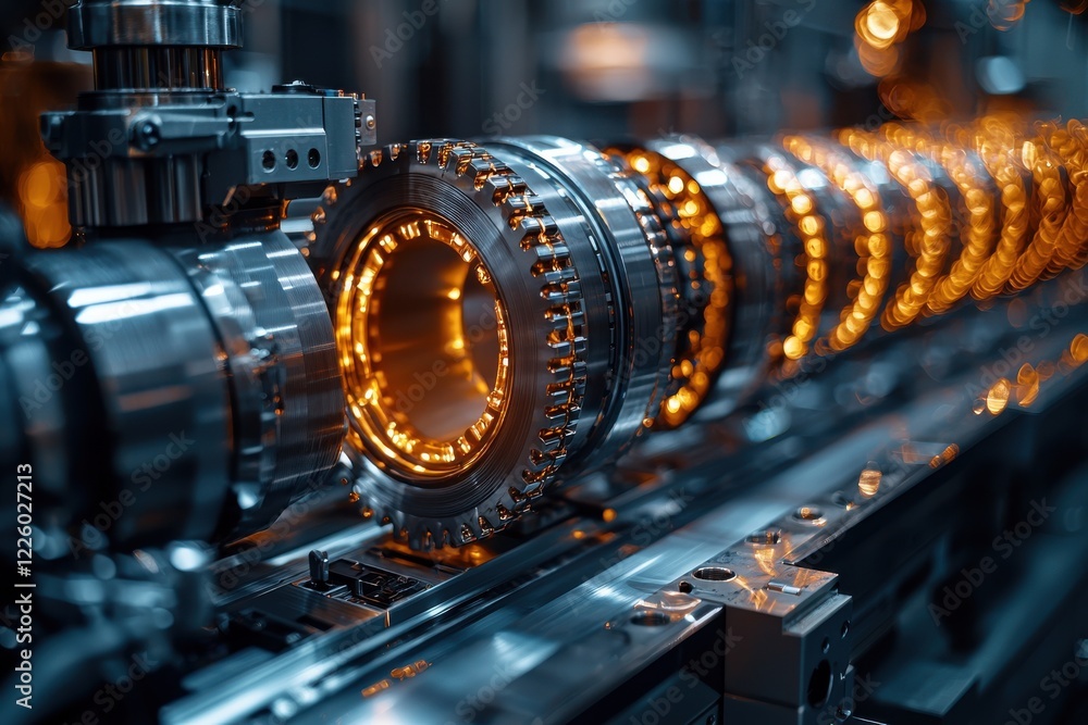 Close-up of high-tech machinery in a manufacturing facility showcasing precision engineering and intricate designs Close-up of high-tech machinery in a manufacturing facility showcasing precision engineering and intricate designs