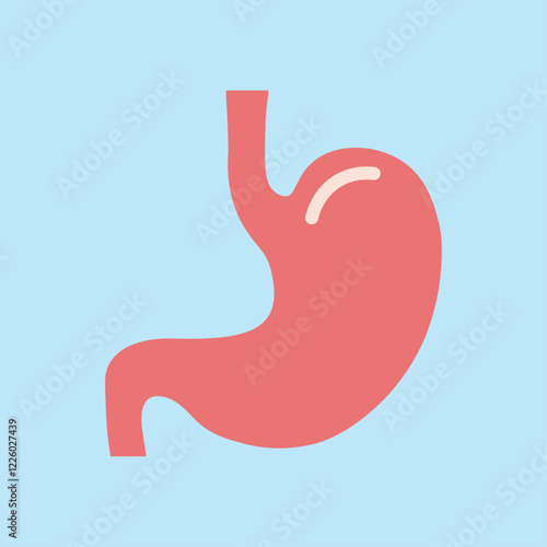 Human Stomach icon flat style. Internal organ, human gastrointestinal tract. Stomach pain and heartburn symbol. Digestive disease. Gastritis and acid reflux concept. Vector illustration isolated.